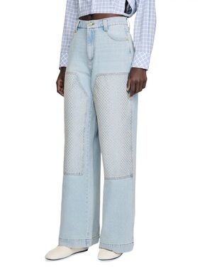 Sandro Landon High Rise Straight Leg Crystal Patch Jeans